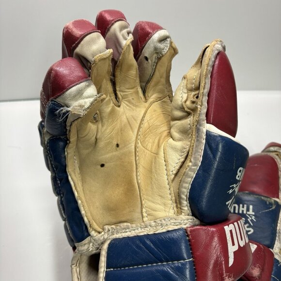 Vintage Leather Blue White Red Ferland 2200 Pro Hockey Player Gloves Habs NHL - Picture 4 of 11